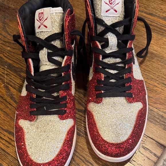 Nike Other - Nike Glitter Red and Silver High-Top Sneakers